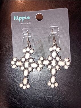 Hippie by JolliMolli White Cross Drop Earrings